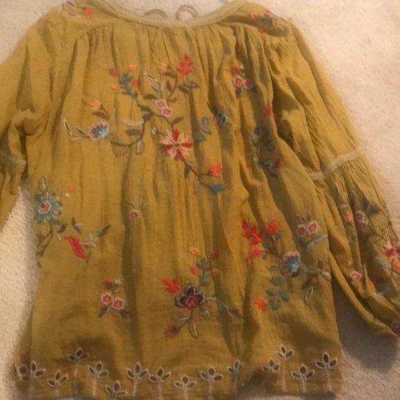 Johnny Was Tops - Johnny Was embroidered blouse mustard with multi flowers